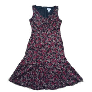 Ann Taylor Loft Sleeveless Midi Dress Sz 0 Black/Red Floral Vneck Party Feminine